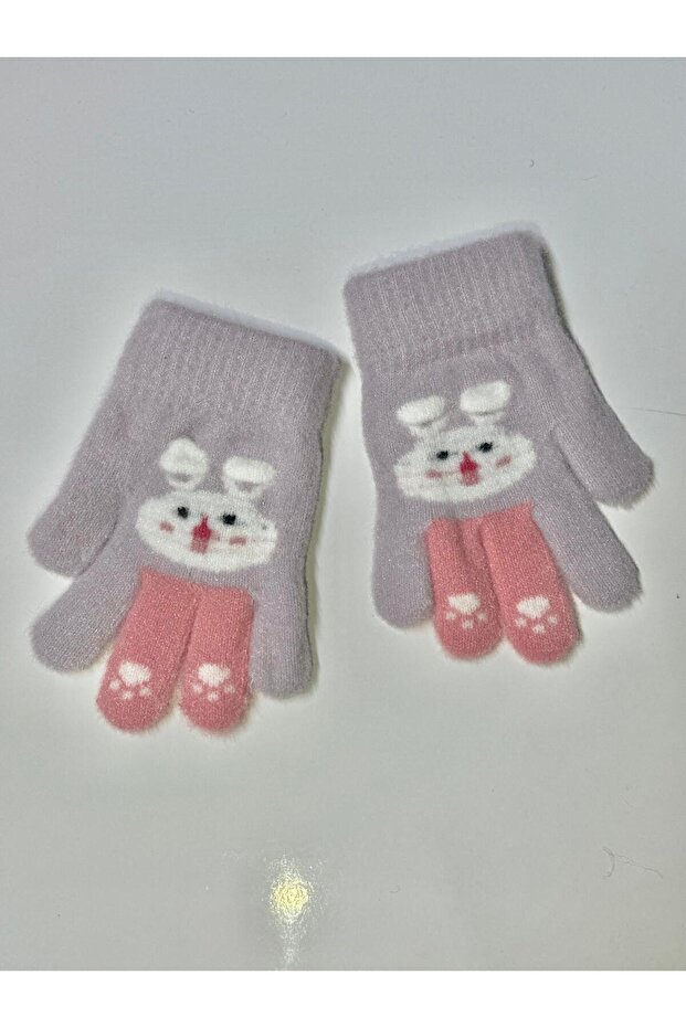 Girl's Knitted Jacquard Warm Five-Finger Gloves Cute Hug Bear Embroidered 4-8 Years Old