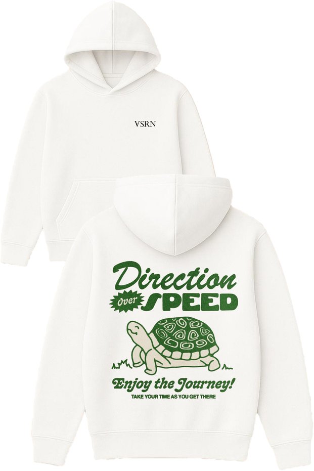 Direction Design Printed Oversized White Hooded Sweatshirt