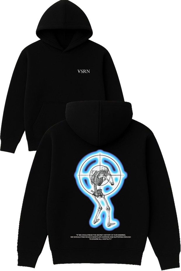 Engaged Skeleton Design Printed Oversized Black Hooded Sweatshirt