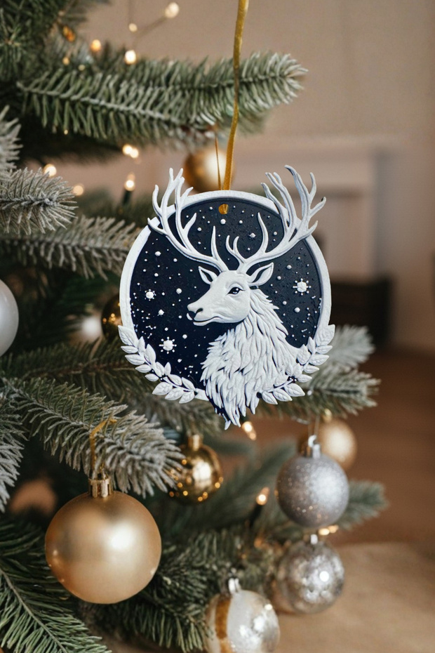 3D Printed Reindeer Themed Figurine Christmas Tree Ornament – Premium Detailed Christmas Decor