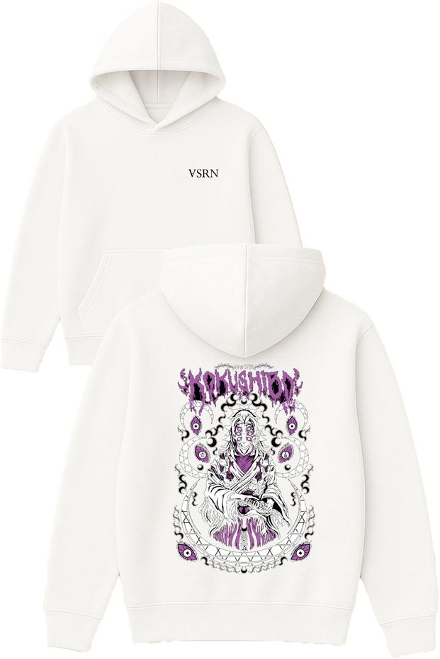 Anime with Sword Design Printed Oversized White Hooded Sweatshirt