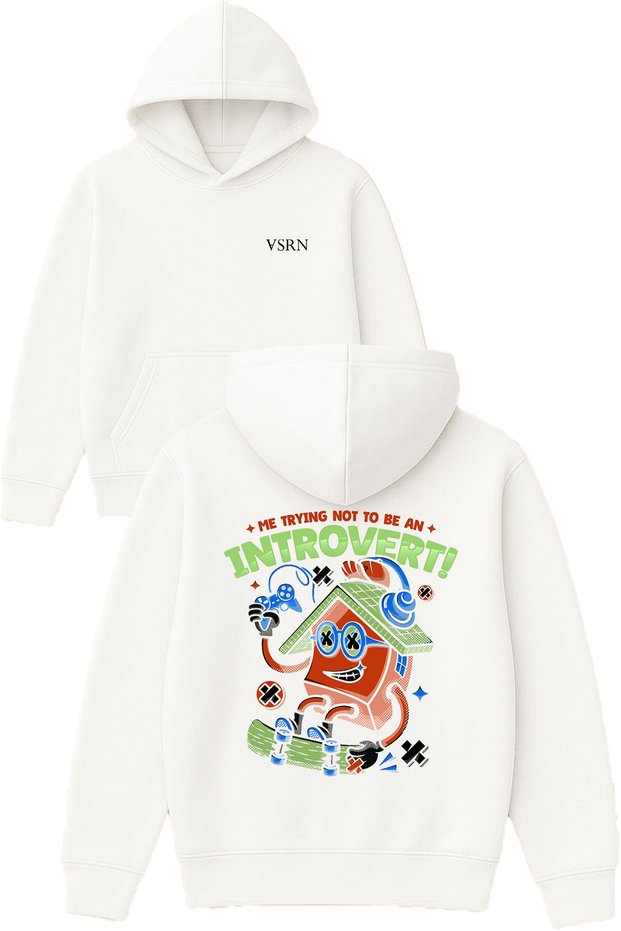 Me Tryıng Design Printed Oversized White Hooded Sweatshirt