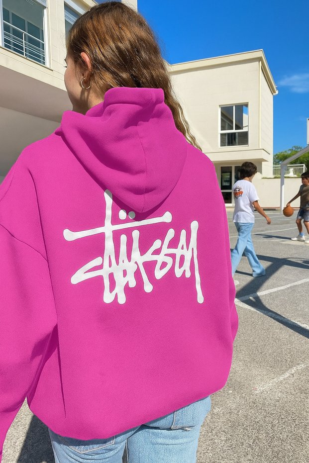 Unisex Oversized 3 Thread Street Style K Hooded Back B Printed Casual Kangaroo Pocket Sweat Hoodie