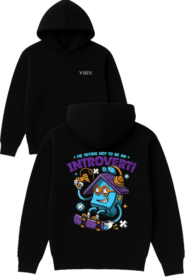 Me Tryıng Design Printed Oversized Black Hooded Sweatshirt