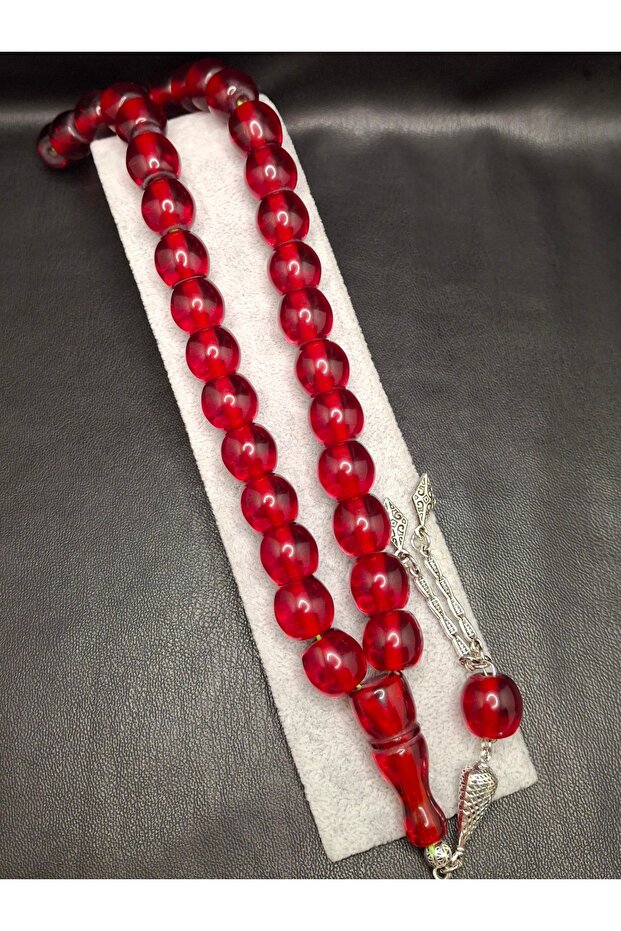 Special Large Model Red Color Barrel Cut Powder Amber Prayer Beads
