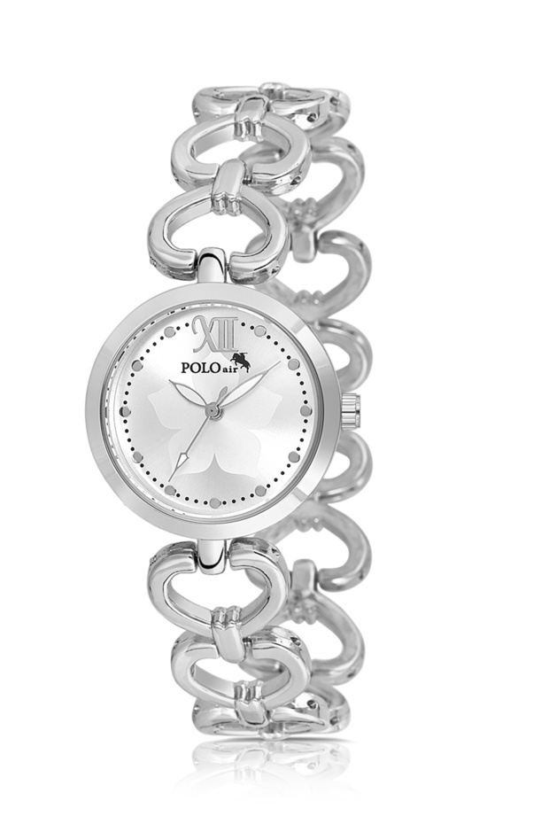 Heart Detailed Chain Cord Women Wrist Watch Silver Color Pl-1558B2X