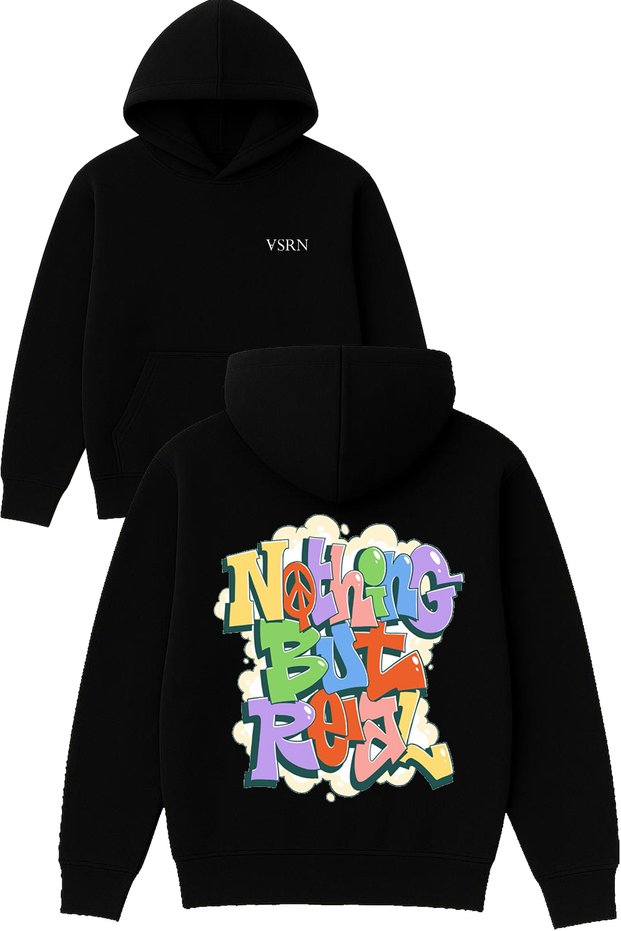 Nothing but Design Printed Oversized Black Hooded Sweatshirt