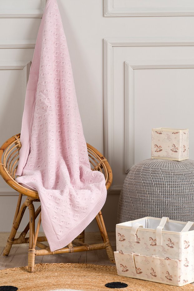 Toffy Powder Pink Ivy Knitted Acrylic Single Baby Kids Blanket 100X100