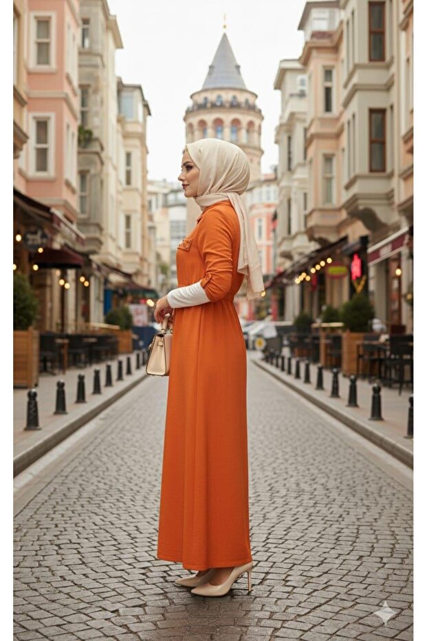 BELİ LASTİKLİ FERMUARLI PARAŞÜT ELBİSE - 2