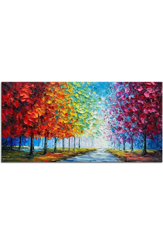Colorful Abstract Landscape Wall Art – Textured Modern Canvas (60x120 cm Framed)