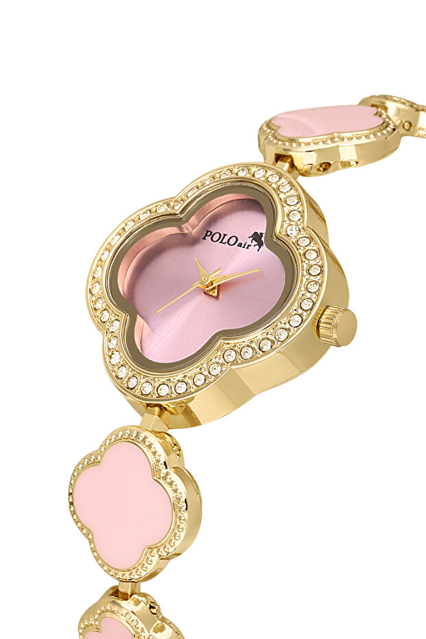 Clover Patterned Women's Wristwatch Gold Pink Color Pl-1559B3X