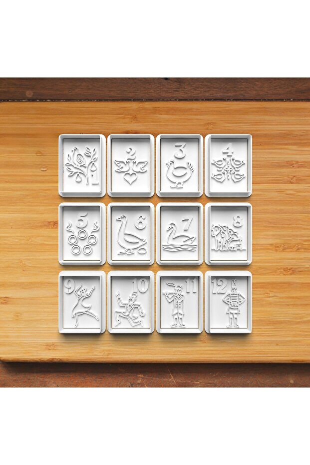 Christmas 12-Day Patterned Set of 12 Cookie and Fondant Molds
