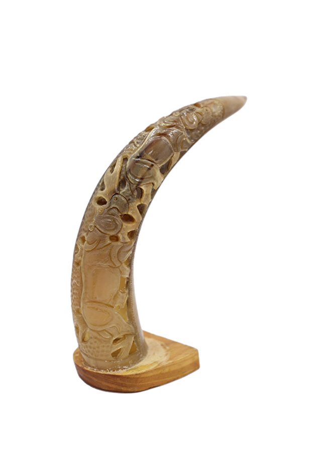 Hand-Carved Stone Natural Horn with Attached Stand | Decorative Collection