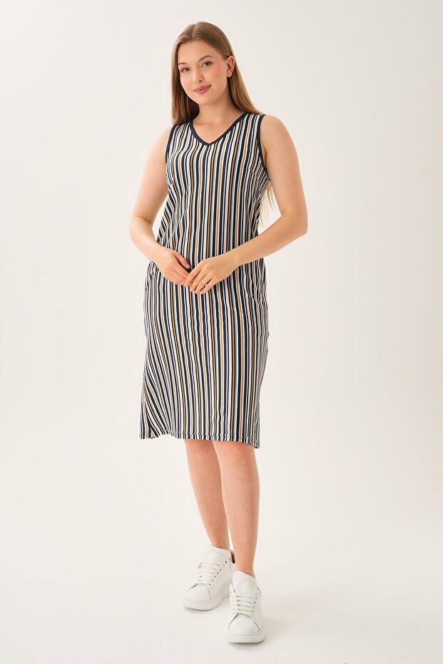 Striped V-Neck Thick Strap Dress