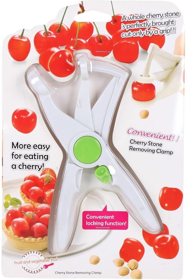 مشبك إزالة بذور الكرز مع وظيفة القفل، أبيض وأخضر - 1