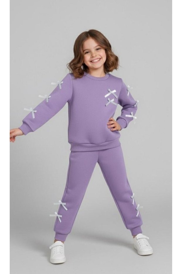 Babi̇to Baby Girl's Sweatshirt - Pants Bow Detail Tracksuit Set Comfortable and Stylish
