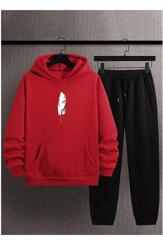 Minimalist Feather Printed Hoodie Set