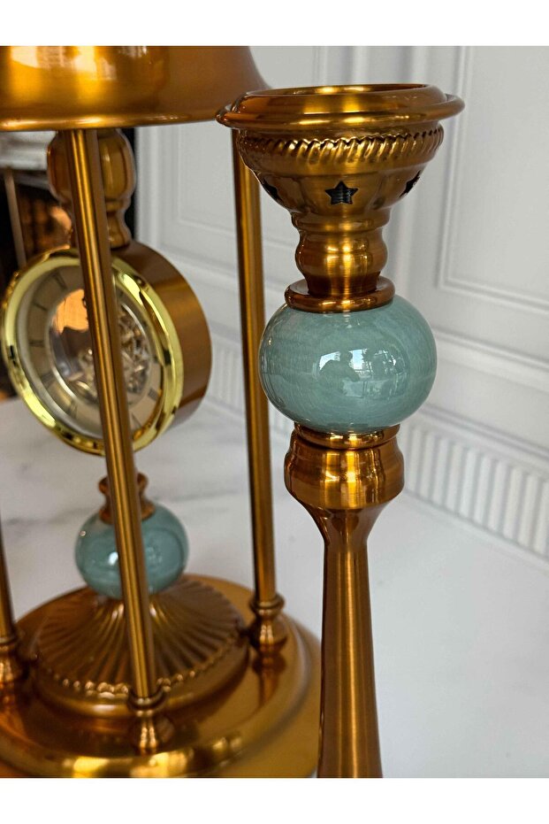 Antik Saatli 3 Parça Konsol Seti Yeşil - 5