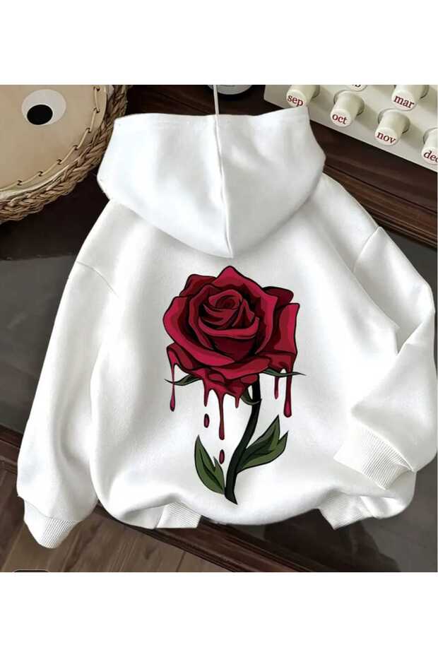 Melting Red Rose Printed Hoodie