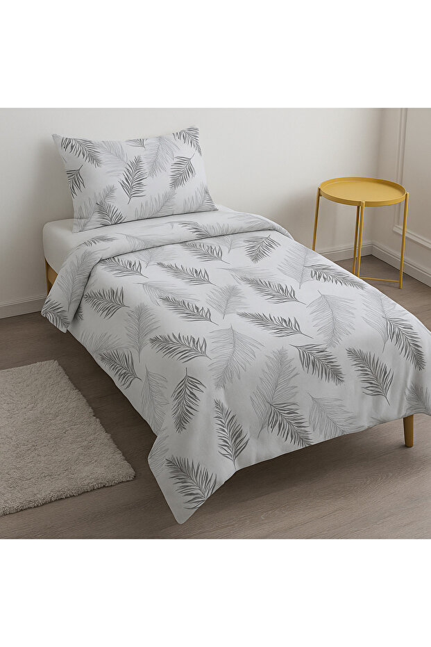 طقم غطاء لحاف فردي عصري بنمط ريش رمادي (بدون ملاءات) - 2