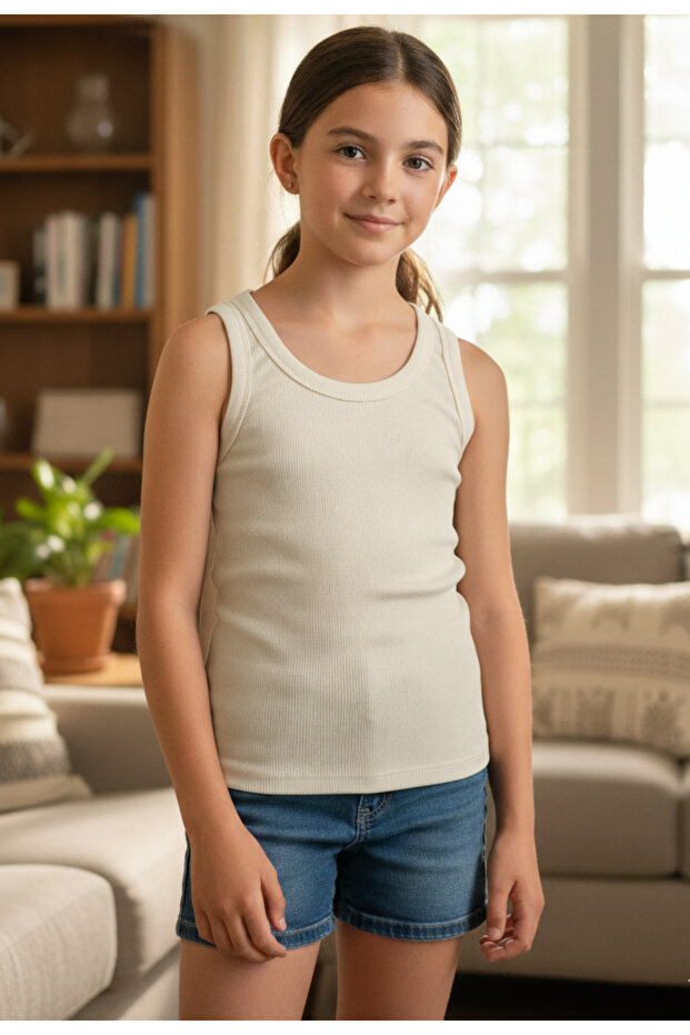Children's Corded Fabric Look Thick Strap Basic Undershirt Bodysuit 95% Cotton
