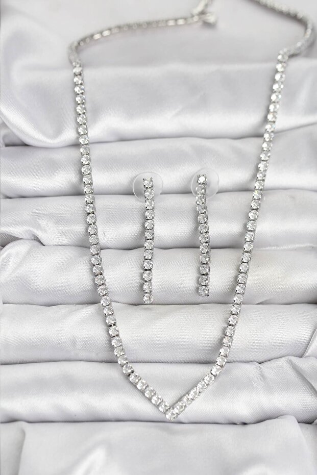 Silver Color Zircon Stone Women's Necklace Earring Set - Ebj251115W38368