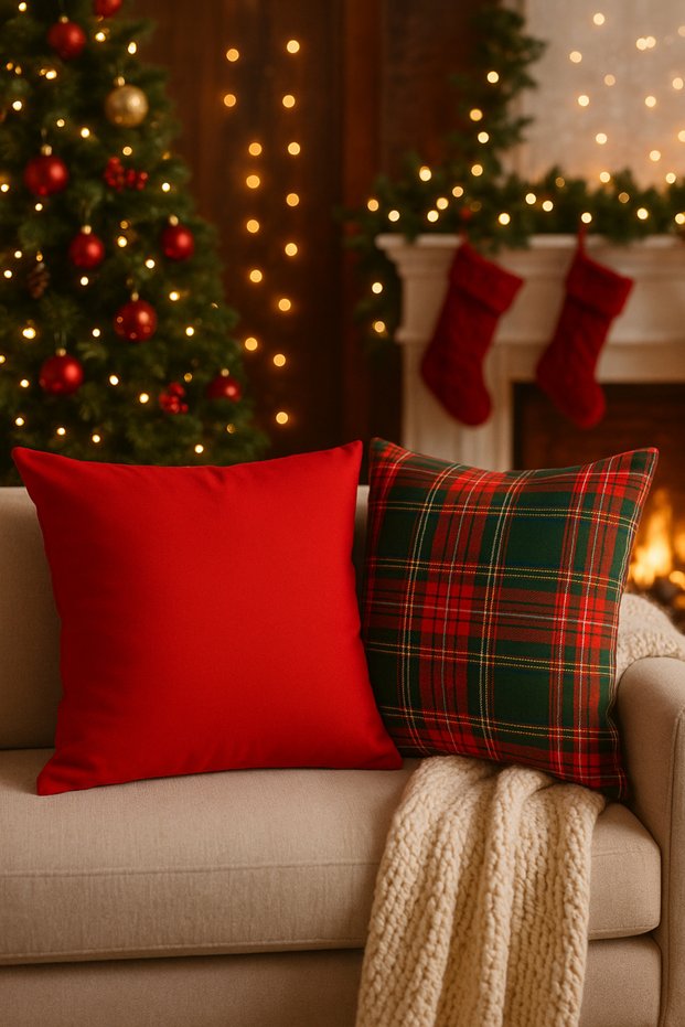 2-Piece Christmas Themed Plain Red Decorative Throw Pillow Cover 43X43 cm - Cover Only - Solid Color