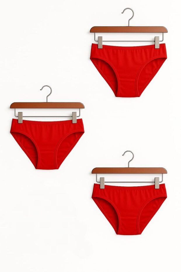3 Pieces Red Cotton Basic Daily Women's Bikini Panties – Regular Waist, Non-Marking, Flexible and Comfortable