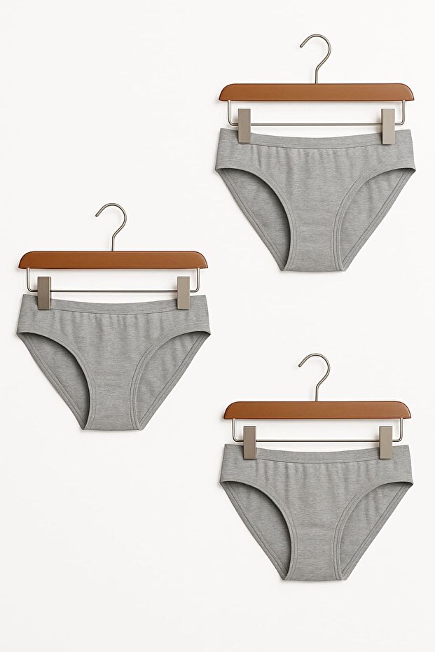 3 Pieces Gray Cotton Basic Daily Women's Bikini Panties – Regular Waist, Non-Marking, Flexible and Comfortable