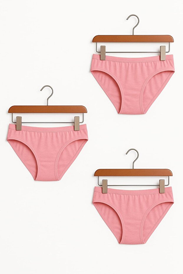 3 Pieces Pink Cotton Basic Daily Women's Bikini Panties – Regular Waist, Non-Marking, Flexible and Comfortable