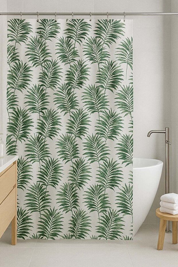 Waterproof PEVA Shower Curtain – Washable & Durable, 180x180 cm for Full Coverage Green Palm Leaf