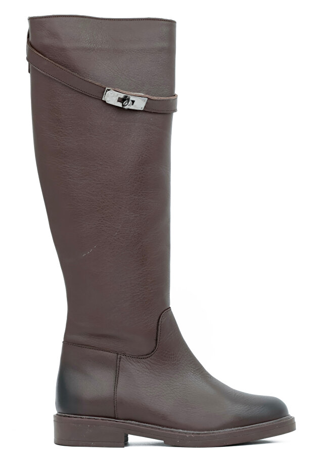 Genuine Leather Women's Boots with Zipper and Rubber Sole - C263419