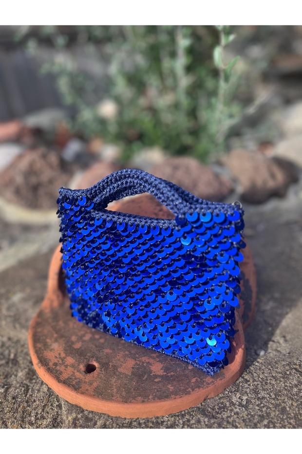 Mini Lacivert Pullu Çanta - 2