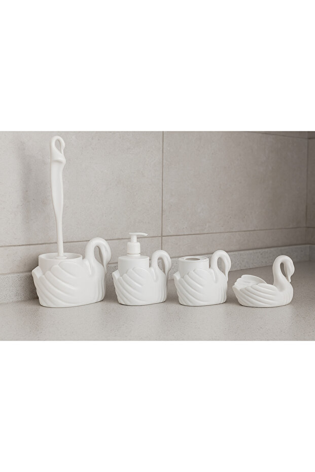 4 Piece Swan Bathroom Set Plastic