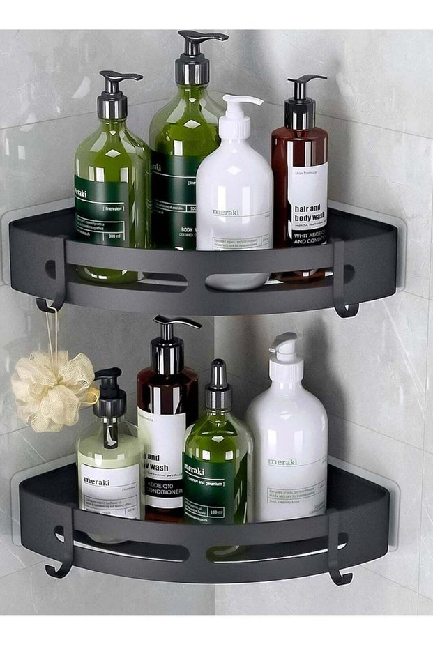 AQUILUX 2 Pieces Wall-Mounted Bathroom Shelf No Drilling with Stickers