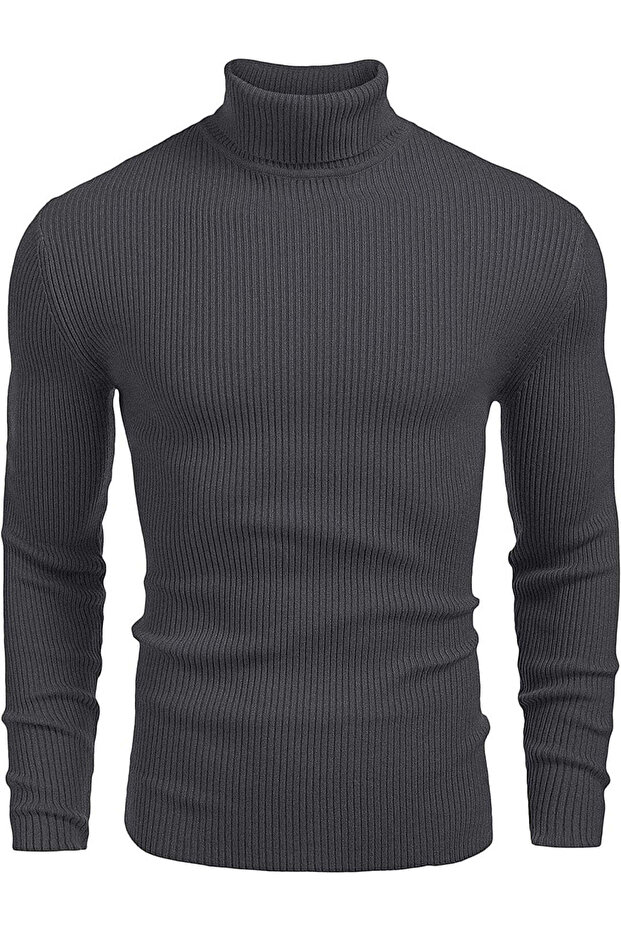 Men's Corded Fabric Turtleneck Knitwear Sweater – Winter Slim Fit Turtleneck