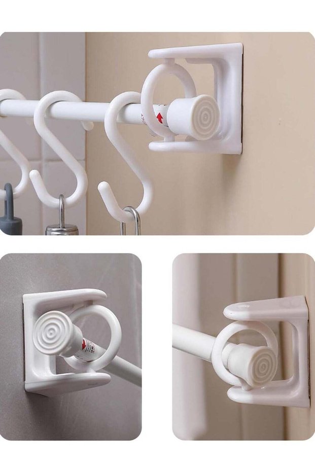 No-Drill Rotating Ring Curtain Rod Brackets - 360° Swivel Self-Adhesive Holders for Bathroom, Kitch