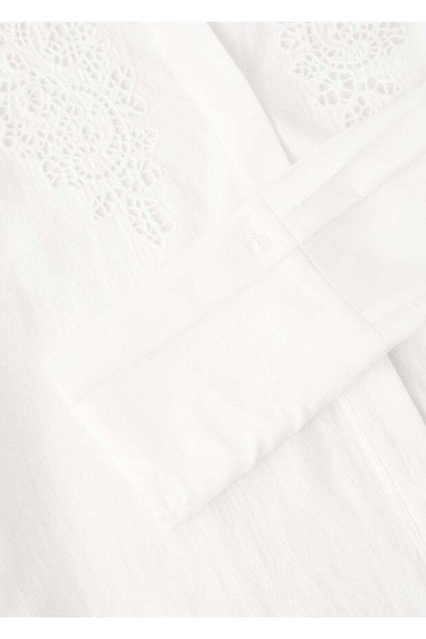 İşlemeli ajur örgü gömlek - 7