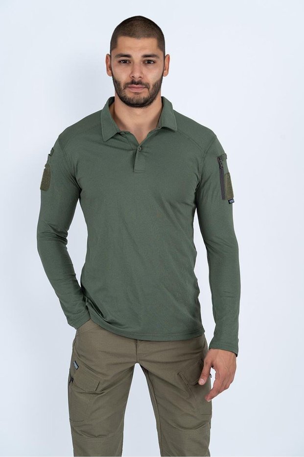 Men's Tactical Polo Long Sleeve Top – Pocket Detail, Stretch Fabric, Outdoor & Sports Use