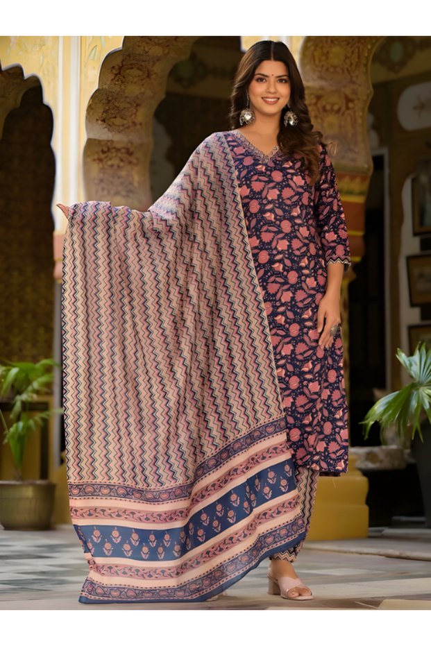 Purple Viscose Cotton Salwar Kameez Dupatta - ALV2078 | Purple