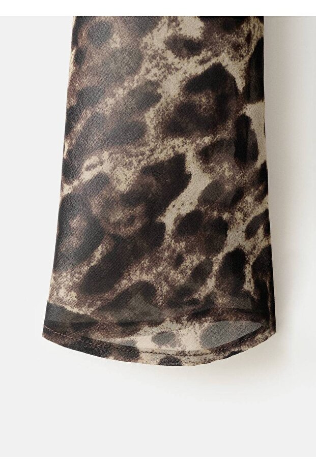 Leopar desenli drape detaylı elbise - 6