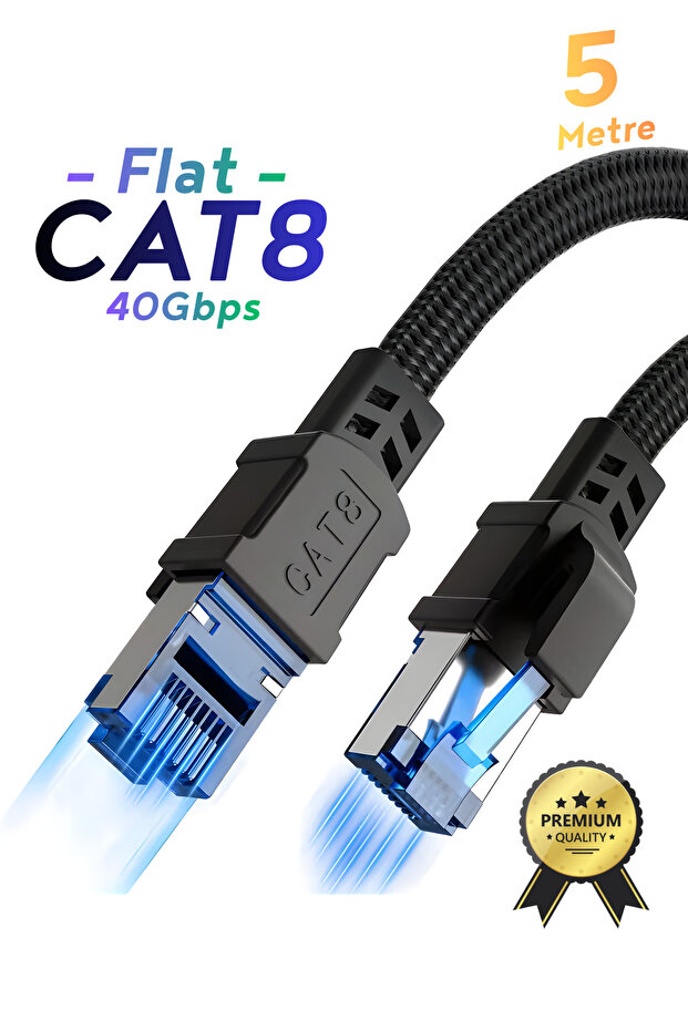 كابل إيثرنت CAT8 كابل شبكة محلية ممتاز بسرعة 40 جيجابت في الثانية و2000 ميجاهرتز كابل إنترنت للكمبيوتر المحمول، PS5/4 (5 أمتار)