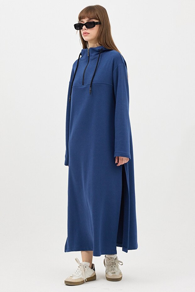 Fermuarlı Sweatshirt İndigo - 4