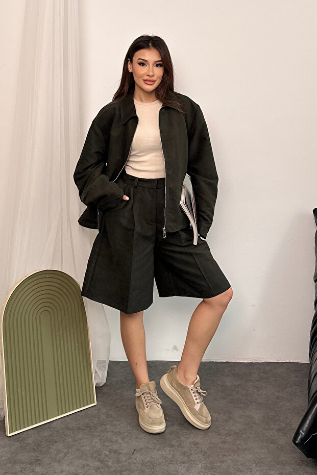 KADIN SÜET BERMUDA ŞORT - 1