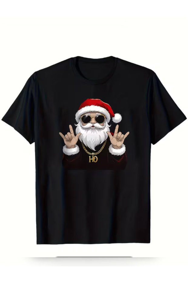 Unisex Oversized Noelbaba Printed Crew Neck Short Sleeve Black T-Shirt