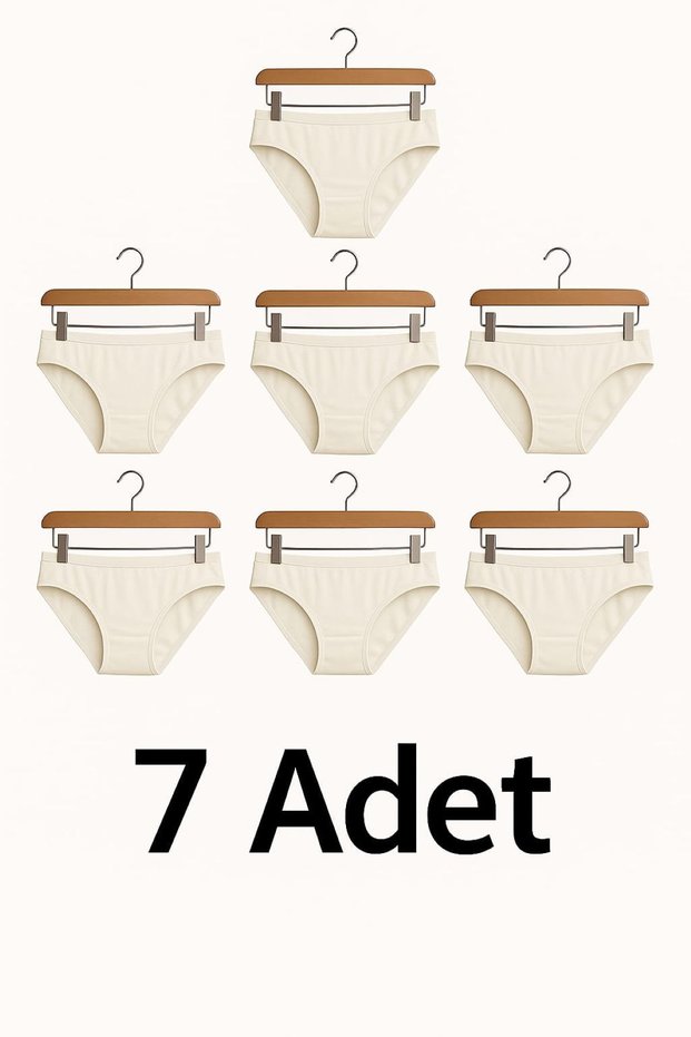7 Pieces of Ecru Cotton Basic Daily Women's Bikini Panties – Regular Waist, Non-Marking, Soft, Flexible and Comfortable