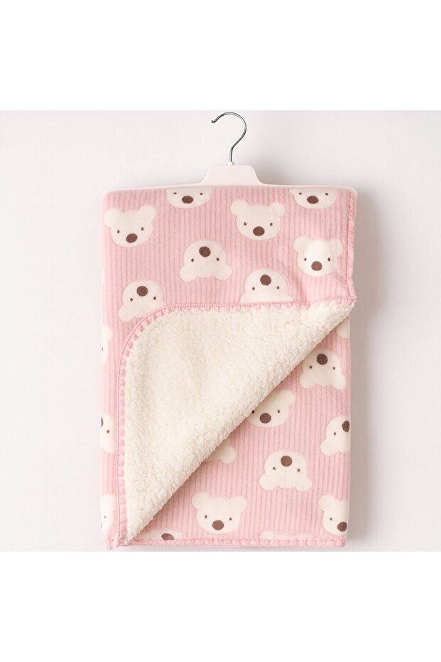 Welsoft Lined Bear Patterned Baby Blanket-Pink