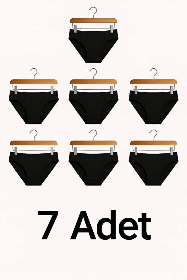 7 Pieces Black Cotton Basic Daily Women's Bikini Panties – Regular Waist, Non-Marking, Soft, Flexible Comfortable
