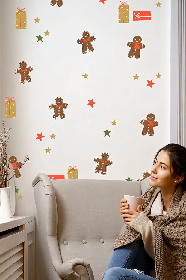 New Year Cookies Glass Wall Sticker Set - New Year Ornament Decor Set