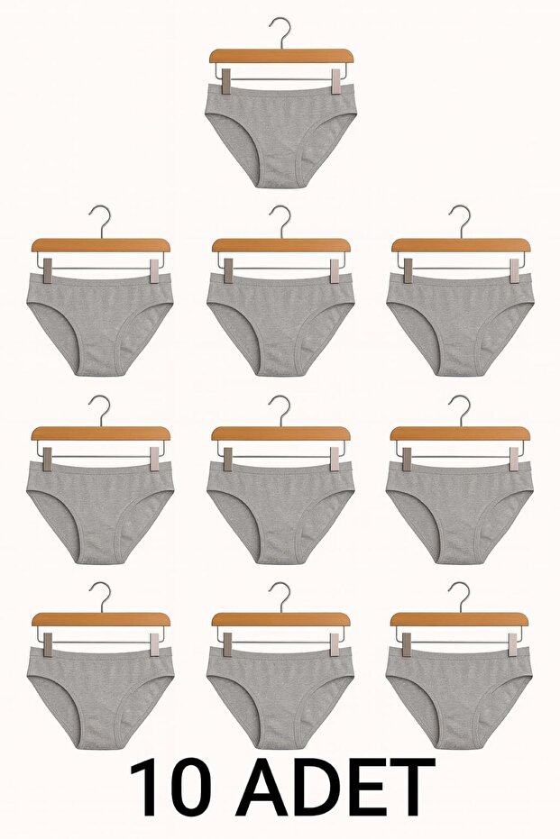 10 Pieces Gray Cotton Basic Daily Women's Bikini Panties – Regular Waist, Non-Marking, Soft, Flexible Comfortable